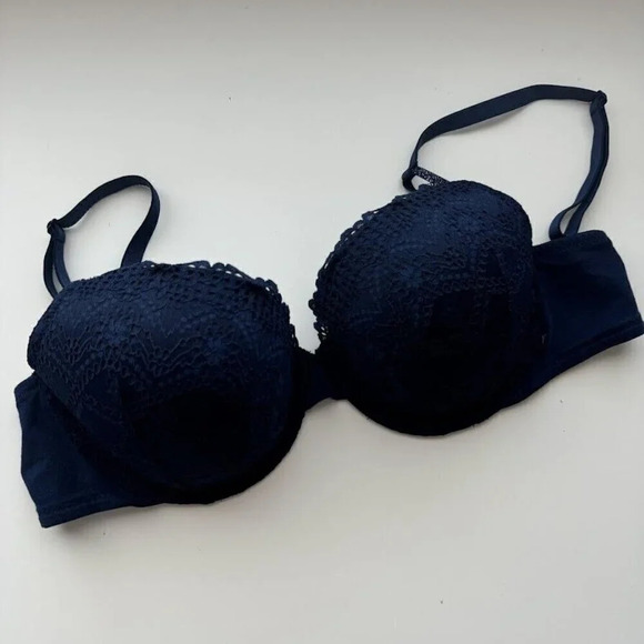 Victoria's Secret Navy Blue Lace Underwire Convertible Straps Demi Bra Size 36D - Picture 4 of 13